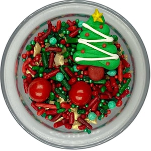 Sprinkle Mix Holiday Trees Sprinkle Mix -- Winter Holidays Sprinkle Mix Red Sprinkles Lime Green Sprinkles Green Tree Royal Icing Transfers