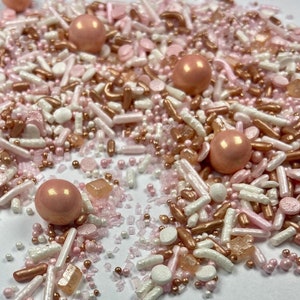 Sprinkle Mix Blush and Rose Gold Sprinkles Mix -- Baby Shower Sprinkles Wedding Shower Sprinkles Blush Pink Rose Gold Cream Sprinkles