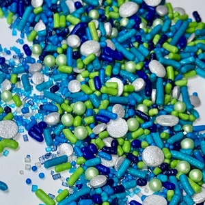 Sprinkle Mix Cosmic Blues Sprinkle Mix -- Edible Baby Shower Sprinkle Mix Summer Sprinkle Mix Blue Sprinkles Lime Green Silver Sprinkles