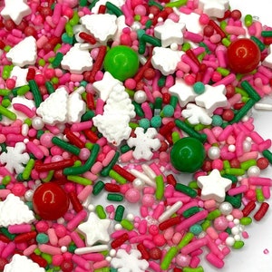 Sprinkle Mix Bright Christmas Sprinkle Mix -- Edible Winter Holidays Sprinkle Green Tree Pink White Sprinkles Christmas Red Sprinkles