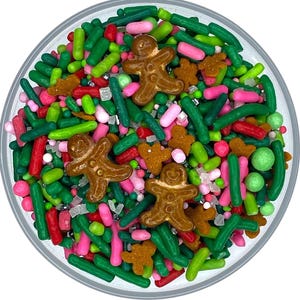 Sprinkle Mix Gingerbread Family Sprinkle Mix -- Edible Winter Holidays Sprinkle Mix Red Lime Green Pink Gingerbread Sprinkle Christmas Party