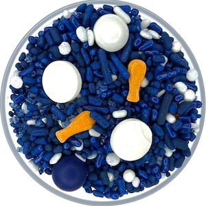 Sprinkle Mix Baseball Navy Blue & White Baseball Sprinkle Mix -- Edible Baseball Bat Blue White Sport Grand Slam Party High School College
