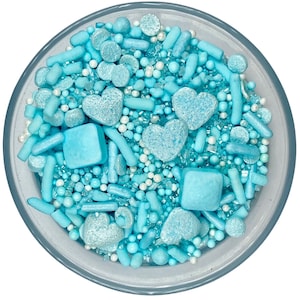 Sprinkle Mix Beautifully Blue Sprinkle Mix -- Blue Sprinkles Heart Sprinkles Blue Sugar Crystals Baby Shower Party Gender Reveal Party