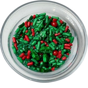 Sprinkle Mix Holly Berry Sprinkle Mix -- Red Green Winter Holidays Sprinkle Mix Holly Green Sprinkles Sugar Crystals Christmas Sprinkles