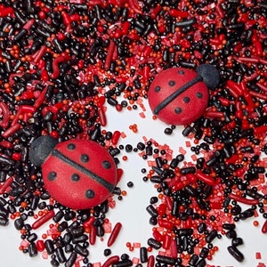 Ladybugs Sprinkle Mix -- Royal Icing Ladybugs Red Sprinkles Black Sprinkles Bridal Brunch Tea Party Baby Birthday Baby Shower Cute Ladybugs