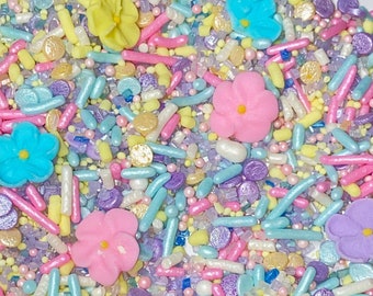 Sprinkle Mix Forget Me Nots Sprinkle Mix -- Royal Icing Flowers Bridal Shower Sprinkle Mix Summer Spring Mix Blue Pink Yellow Purple Jimmies