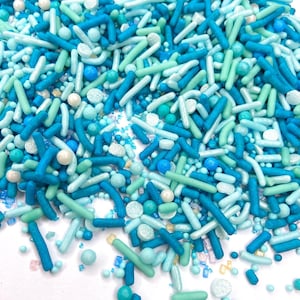 Sprinkle Mix Sea Creatures Sprinkle Mix -- Ocean Blue Shark Starfish Mix Royal Icing Transfers Blue Sprinkles Teal Sprinkles Blue Pearls