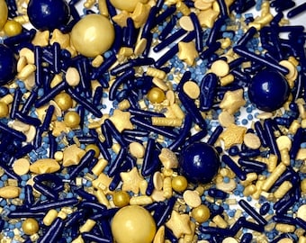 Navy and Gold Sprinkle Mix -- Star Night Navy Birthday Navy Sprinkles Gold Sprinkles Star Sprinkles Wedding Colors Astrological Party