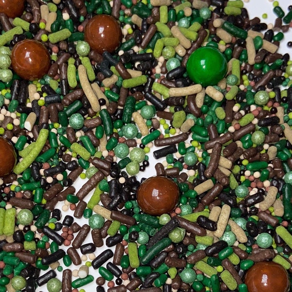 Camouflage Sprinkle Mix -- Boys Sprinkle Mix Green Brown Black Olive Green Mocha Sprinkles Hunting Sitka Camo Hunting Birthday Party Groom