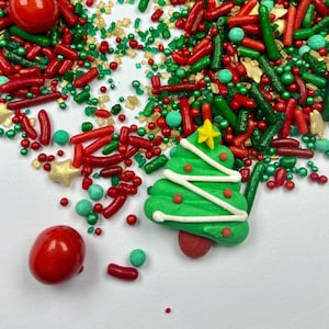 Sprinkle Mix Holiday Trees Sprinkle Mix -- Winter Holidays Sprinkle Mix Red Sprinkles Lime Green Sprinkles Green Tree Royal Icing Transfers