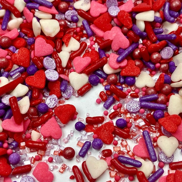 A Splash of Purple Sprinkle Mix -- Valentines Day Red Sprinkles Purple Sprinkles Heart Sprinkles Valentine Hearts Love Pink Jimmies