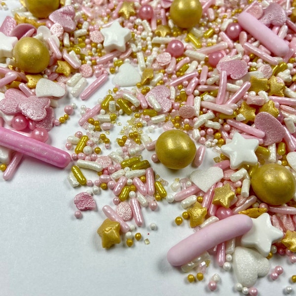 Blush and Gold Sprinkle Mix -- Baby Shower Sprinkles Summer Sprinkles Blush Sprinkles Pink Sprinkles Gold Sprinkles Stars Heart Sprinkles