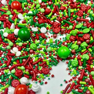 Sprinkle Mix Christmas Holiday Sprinkle Mix -- Edible Christmas Winter Holidays Sprinkle Mix Red Dark Red Lime Green Christmas Sprinkle