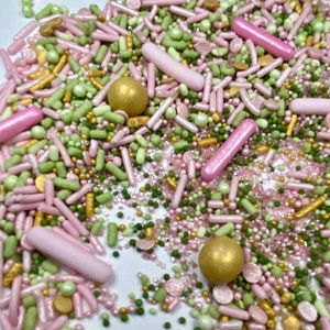 Sprinkle Mix Floral in Gold Sprinkle Mix - Edible Shower Pink Sprinkles Blush Sprinkles Sage Green Olive Green Sprinkles Bridal Shower