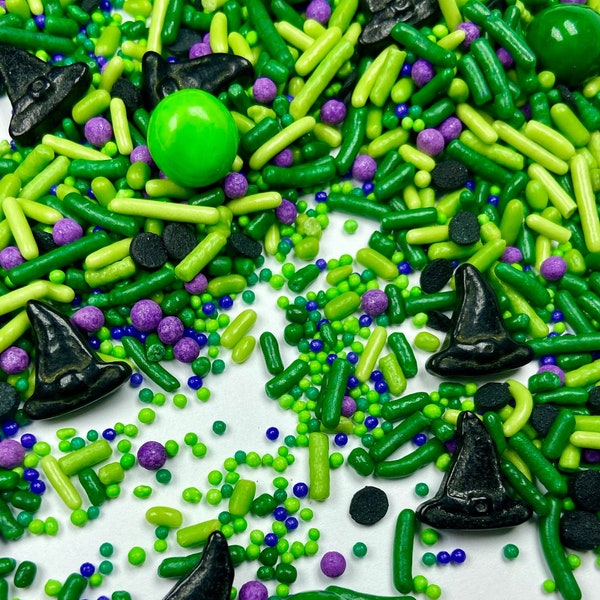 Witches Brew Sprinkle Mix -- Witch Hats Sprinkles Caldron Sprinkles Boo Halloween Sprinkles Purple Sprinkles Lime Green Black Sprinkles