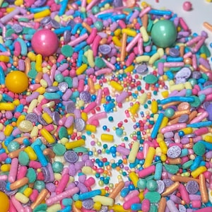 Sprinkle Mix Pastel Rainbow Sprinkle Mix -- Edible Baby Shower Birthday Sprinkle Mix Rainbow Sprinkles Pink Yellow Rose Green Blue Sprinkles
