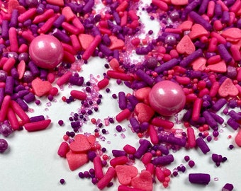 Girl Party Sprinkle Mix -- Pink Purple Kids Birthday Pink Hearts Princess Party Cake Supplies Pink Sprinkles Purple Sprinkles Powerful