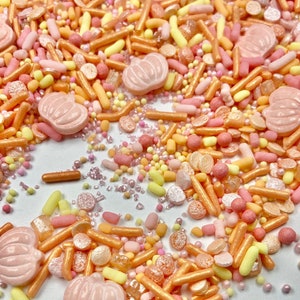 Sprinkle Mix Pretty Pumpkins Sprinkle Mix -- Edible Fall Autumn Pumpkin Sprinkle Mix Halloween Jimmies Yellow Blush Pink Orange Pumpkin