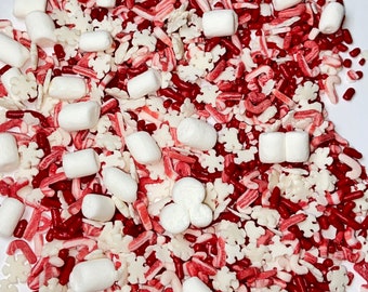 Topper Mix Hot Cocoa Topper Mix -- Edible Winter Holidays Sprinkle Mix Red Christmas Peppermint Candy Canes Marshmallows Hot Chocolate Bomb