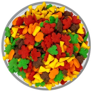 Sprinkles Fall Harvest Cornucopia Sprinkles -- Thanksgiving Edible Sprinkle Yellow Brown Orange Red Leaves Sprinkle Jimmies Crunchy Confetti