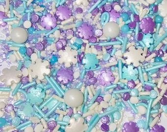 Pretty Snowflakes Sprinkle Mix -- Winter Holidays Sprinkle Mix Purple Light Blue White Snowflakes Light Blue Purple Sprinkles Ice Princess