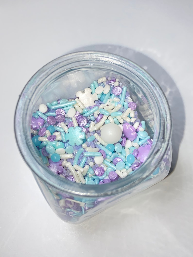 Pretty Snowflakes Sprinkle Mix Winter Holidays Sprinkle Mix Purple Light Blue White Snowflakes Light Blue Purple Sprinkles Ice Princess image 4