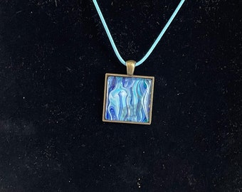 Square Acrylic Pour Glass Charm Necklace