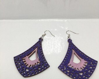 Purple wooden earrings