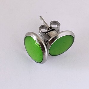 Upcycled Aluminum and Resin Craft Beer Stud Earrings- Green