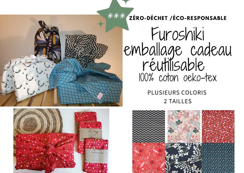 Furoshiki Zero Waste gift wrapping several colors / washable / replaces gift wrapping / reusable / 100% Oeko-tex cotton / image 1