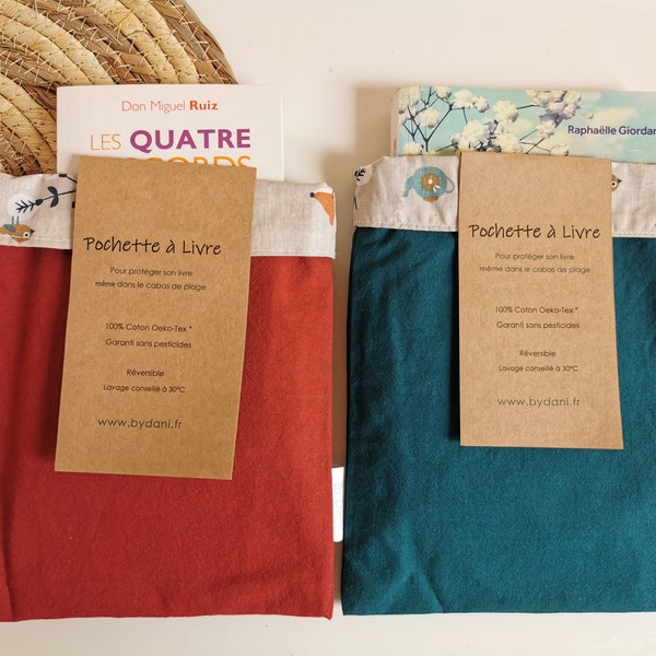 Pochette à livre - pour protéger son livre en balade/ lavable / réversible /100% coton Oeko-tex