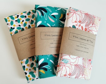 Set of 3 100% cotton Oeko-Tex fabric coupons - several colors
