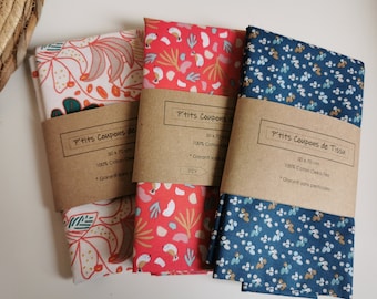 Set of 3 100% cotton Oeko-Tex fabric coupons - several colors