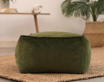 Luxuriöser quadratischer osmanischer Pouf aus Samt - Ottomane aus Samt - Pouf Ottoman, Bodenbestuhlung, Fußstütze, Samt-Pouf, handgefertigter Couchtisch, Wohndekoration