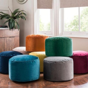 Luxury round velvet Ottoman pouf - velvet Ottoman - Pouf Ottoman, Floor Seating, Footrest, Velvet Pouf , coffee table handmade , home decor