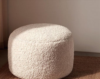 Boucle pouf ottoman, teddy stool, coffee table , Floor cushion pouf