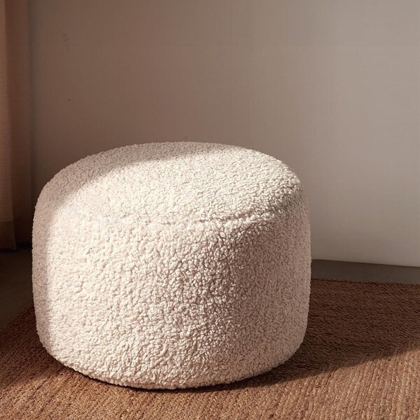 Boucle pouf ottoman, teddy stool, coffee table , Floor cushion pouf