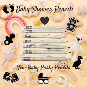 Baby Shower Favours, Personalised Mini Pencils, Party Pencil gifts, Custom Engraved Mini Pencils With Rubber, Custom Icon Baby Shower Pencil