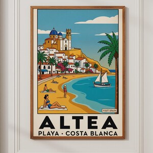 Altea Playa Costa Blanca Spain Vintage Travel Poster, Spanish Beach Wall Art Print
