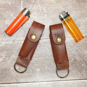 Leather Lighter Case Keyring, Made to Fit BIC, CLIPPER, Personalised Handmade Lighter Pouch, Lighter Sleeve, Button Closure,