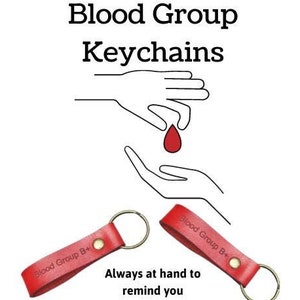 Blood Group Engraved Leather Keychain, Emergency Blood Type Reminder Keyring, Practical Blood Type Identifier Keyring