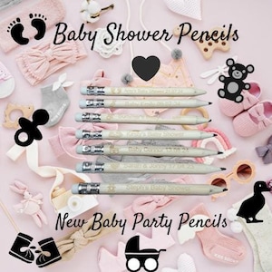 Baby Shower pencil Favours, Personalised Mini Pencils, Party Pencil gifts, Custom Engraved Mini Pencils With Rubber, Custom Icon Baby Pencil