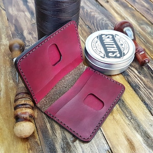 Porte-cartes en cuir fait main - Porte-cartes de crédit en cuir pliable - Portefeuille pour espèces - Porte-cartes en cuir bicolore