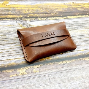 Estuche para tarjetas de crédito de cuero marrón oscuro-Tarjetero de cuero personalizado para tarjetas bancarias-Cartera de efectivo de cuero-Estuche para tarjetas de crédito estilo sobre