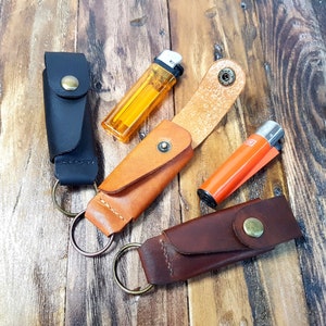 Leather Lighter Case Keyring, Made to Fit BIC, CLIPPER, Handmade Lighter Pouch, Personalised Lighter Sleeve, Button Closure,