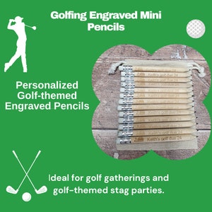 Crayons personnalisés de golf, Mini crayons de fête de golf gravés, Cadeaux gravés Cerf de golf, Cadeau de golf pour lui, Cadeau carte de score de golf