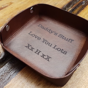 Father&#39;s Day Leather Gift Tray-Square Leather Tray For Keys-Leather Tray Organizer-Leather Tray Tidy-personalised leather Tray