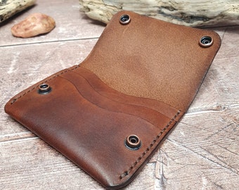 Leather Cash & Card Wallet, Secure Leather Card Case, Minimalist Leather Card Holder, Snap Button Fold Over Closure Card Wallet