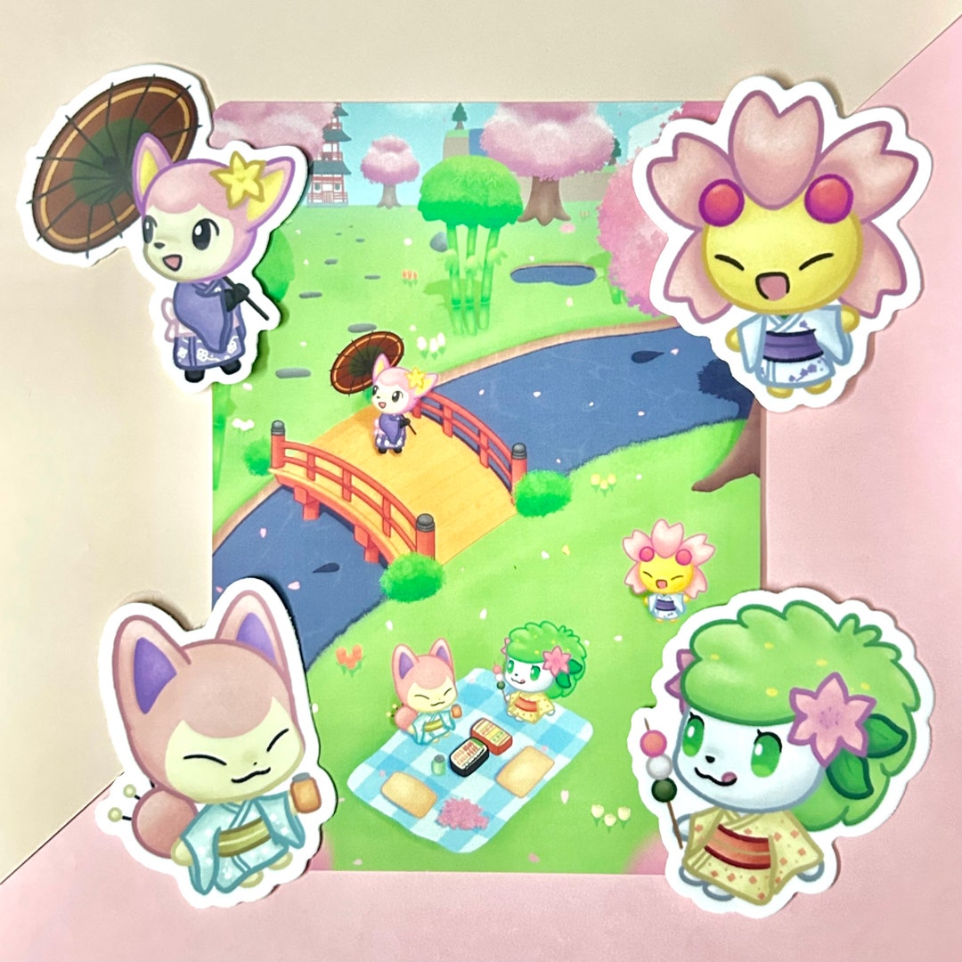 Animal Crossing Cherry Blossom Sakura Print Deerling, Cherrim, Skitty