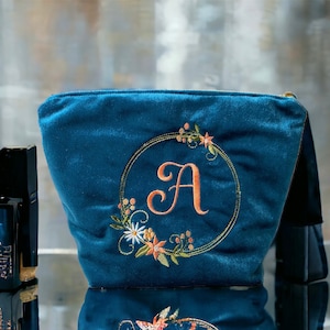 Benutzerdefinierte Samt Luxus personalisierte bestickte Make-up Tasche in Teal